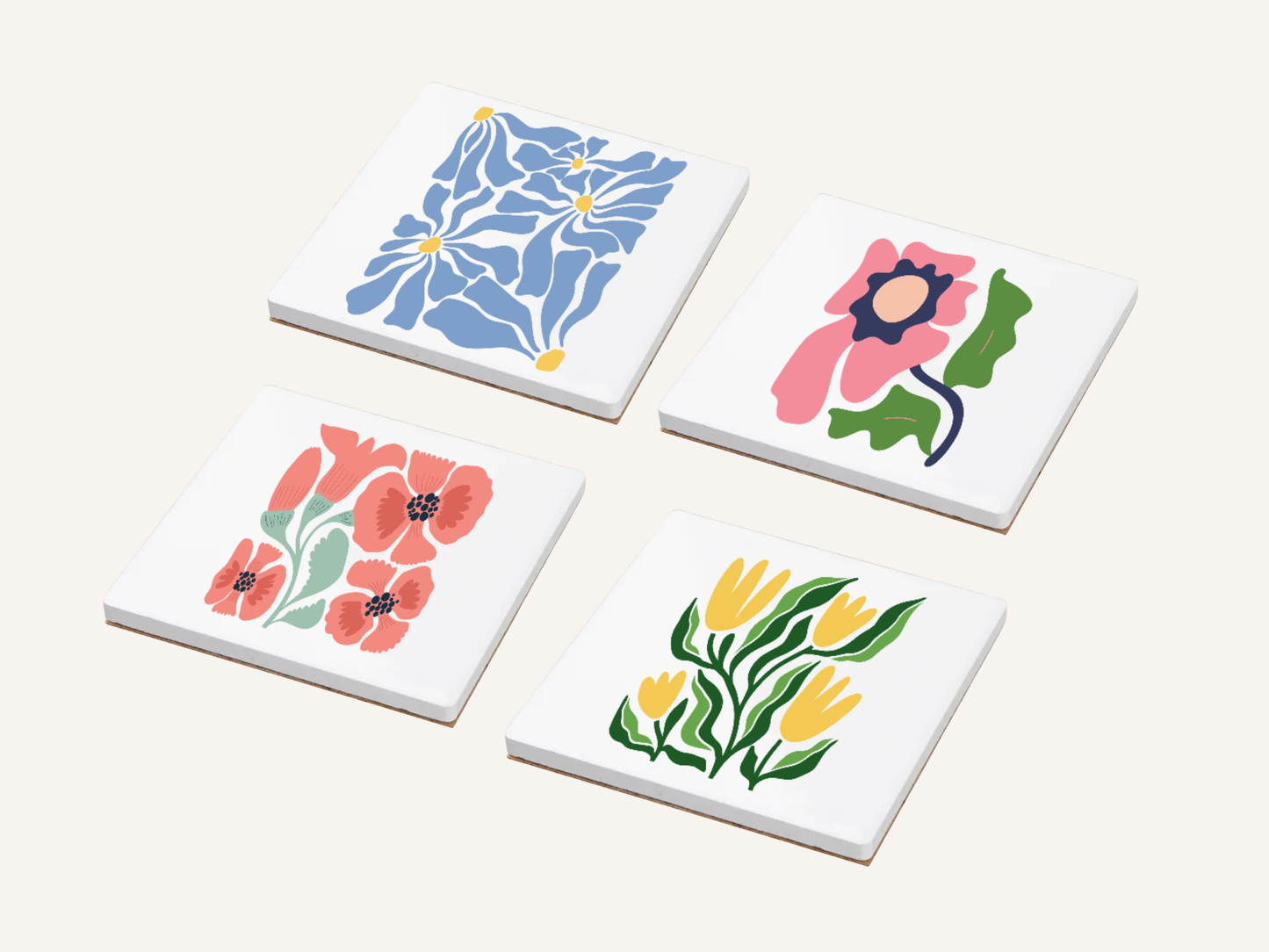 Floral Ceramic Coaster Set of 4