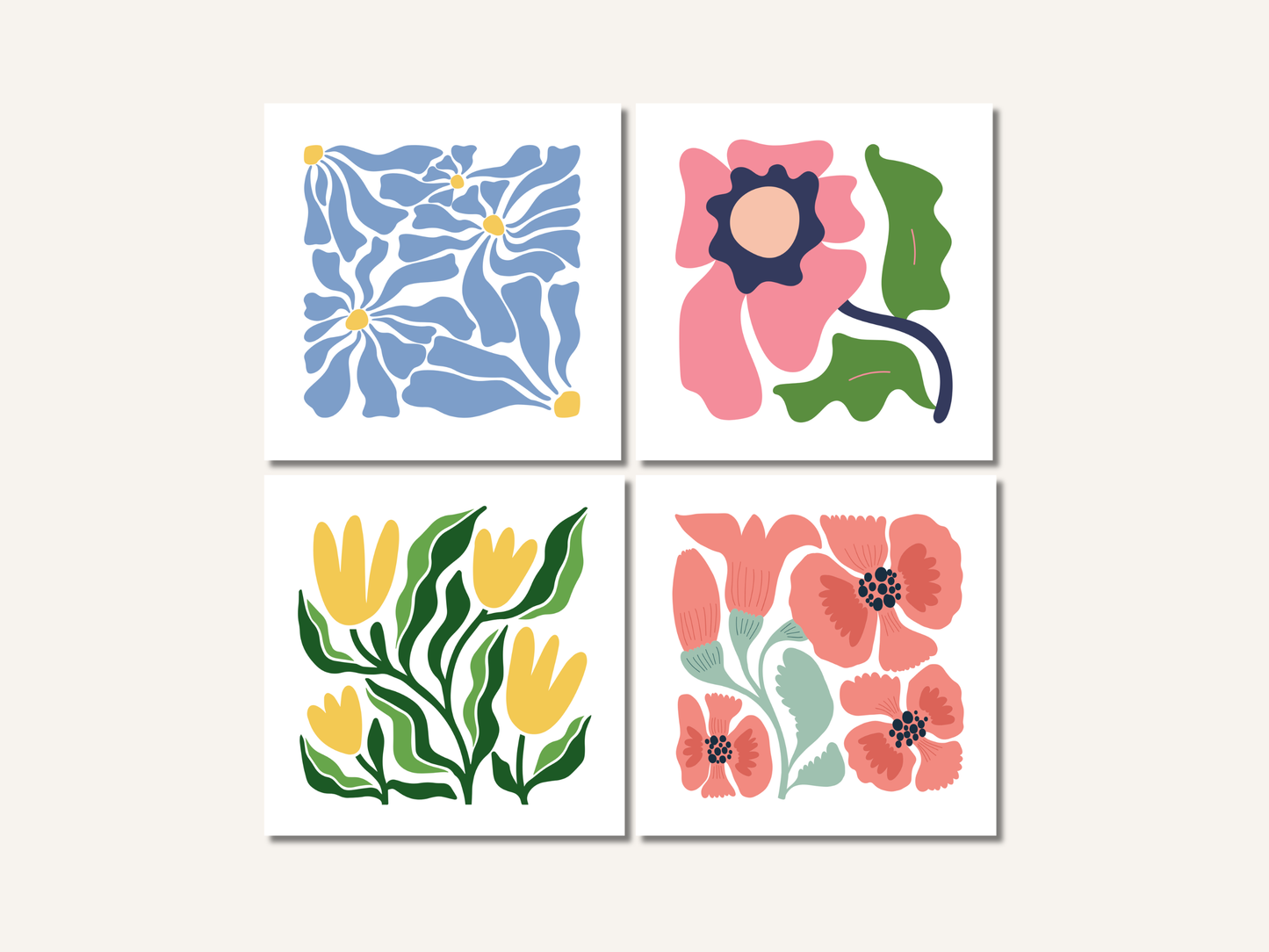 Floral Ceramic Coaster Set of 4